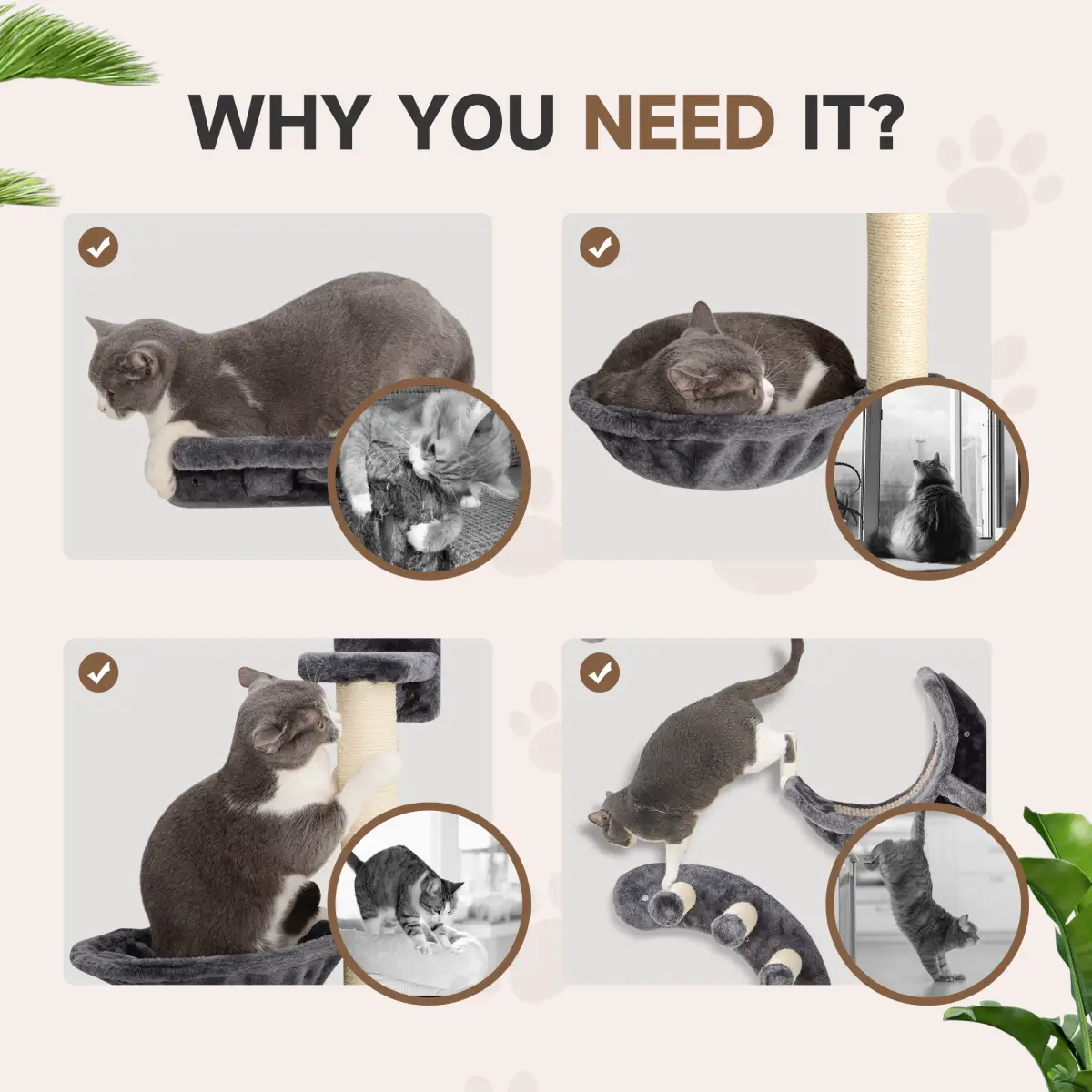PawHut PawHut 4-Piece Cat Wall Furniture w/ Hammock, Ladder, Platforms - Cat Tree