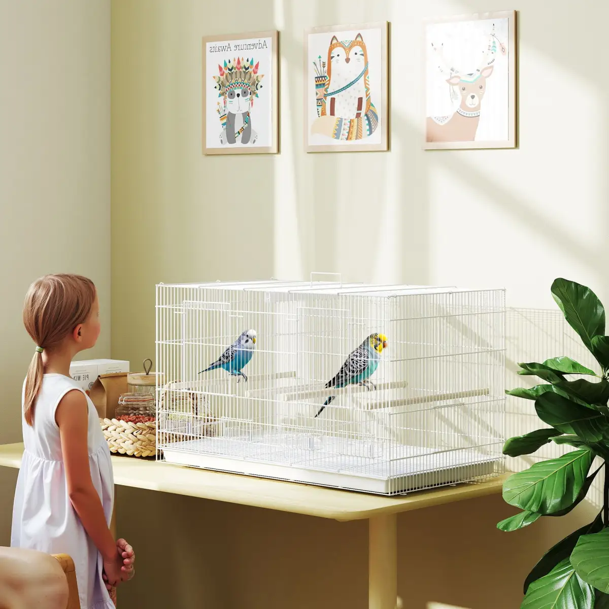 PawHut PawHut Bird Cage with Divider, 4 Wooden Perches, Slide Out Tray - Bird Cage