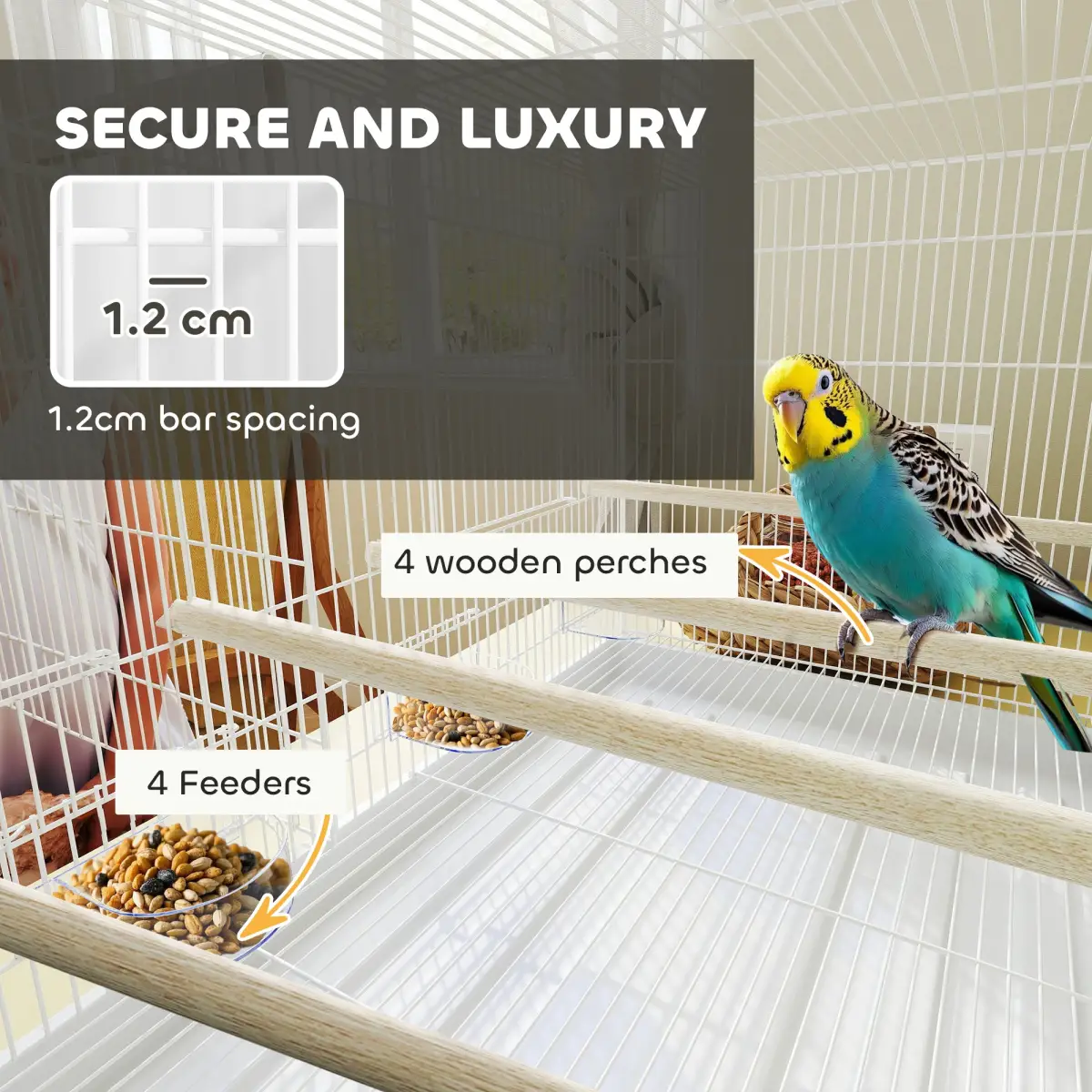 PawHut PawHut Bird Cage with Divider, 4 Wooden Perches, Slide Out Tray - Bird Cage
