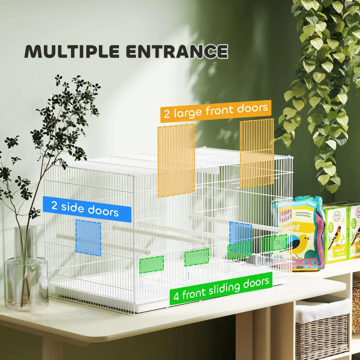 PawHut PawHut Bird Cage with Divider, 4 Wooden Perches, Slide Out Tray - Bird Cage