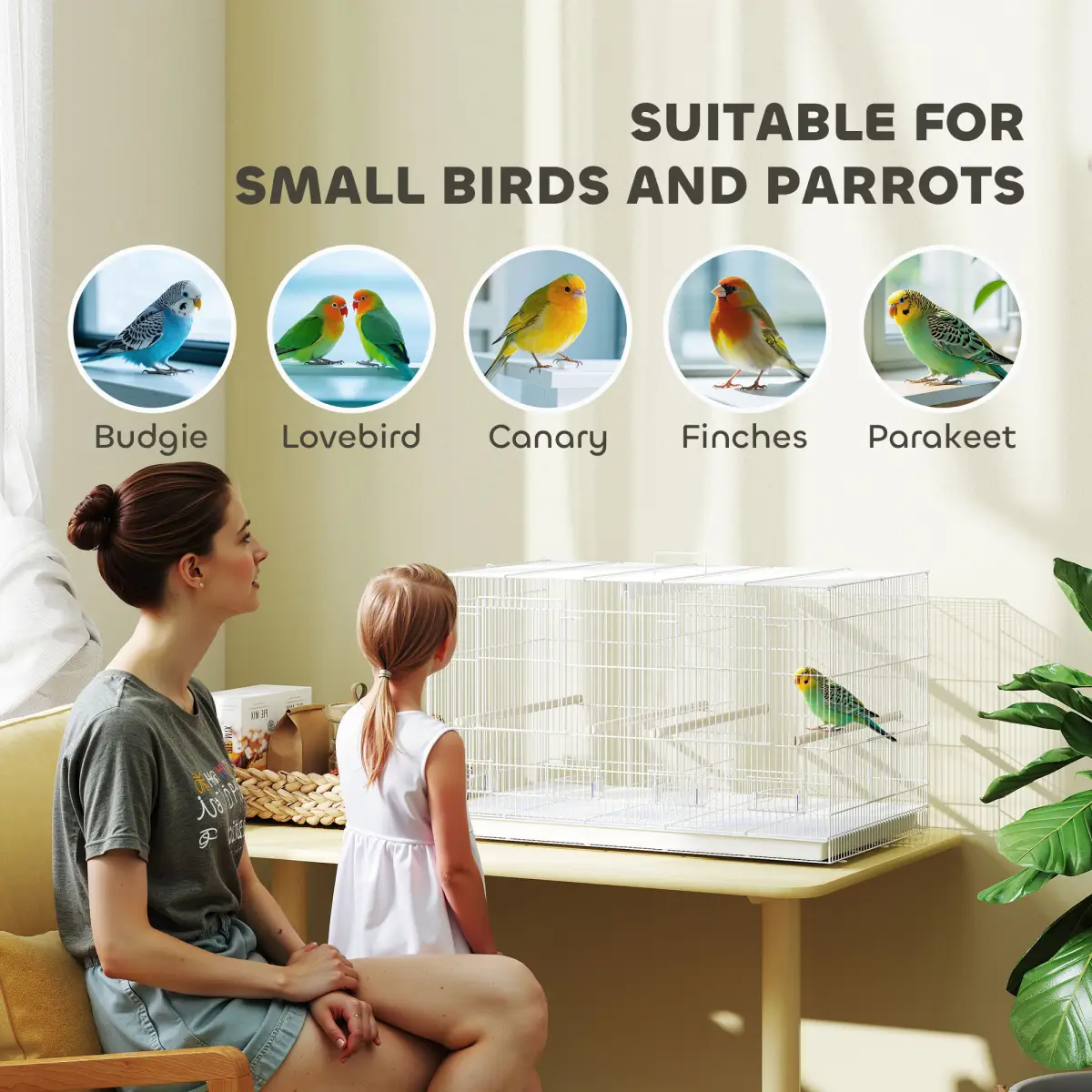 PawHut PawHut Bird Cage with Divider, 4 Wooden Perches, Slide Out Tray - Bird Cage