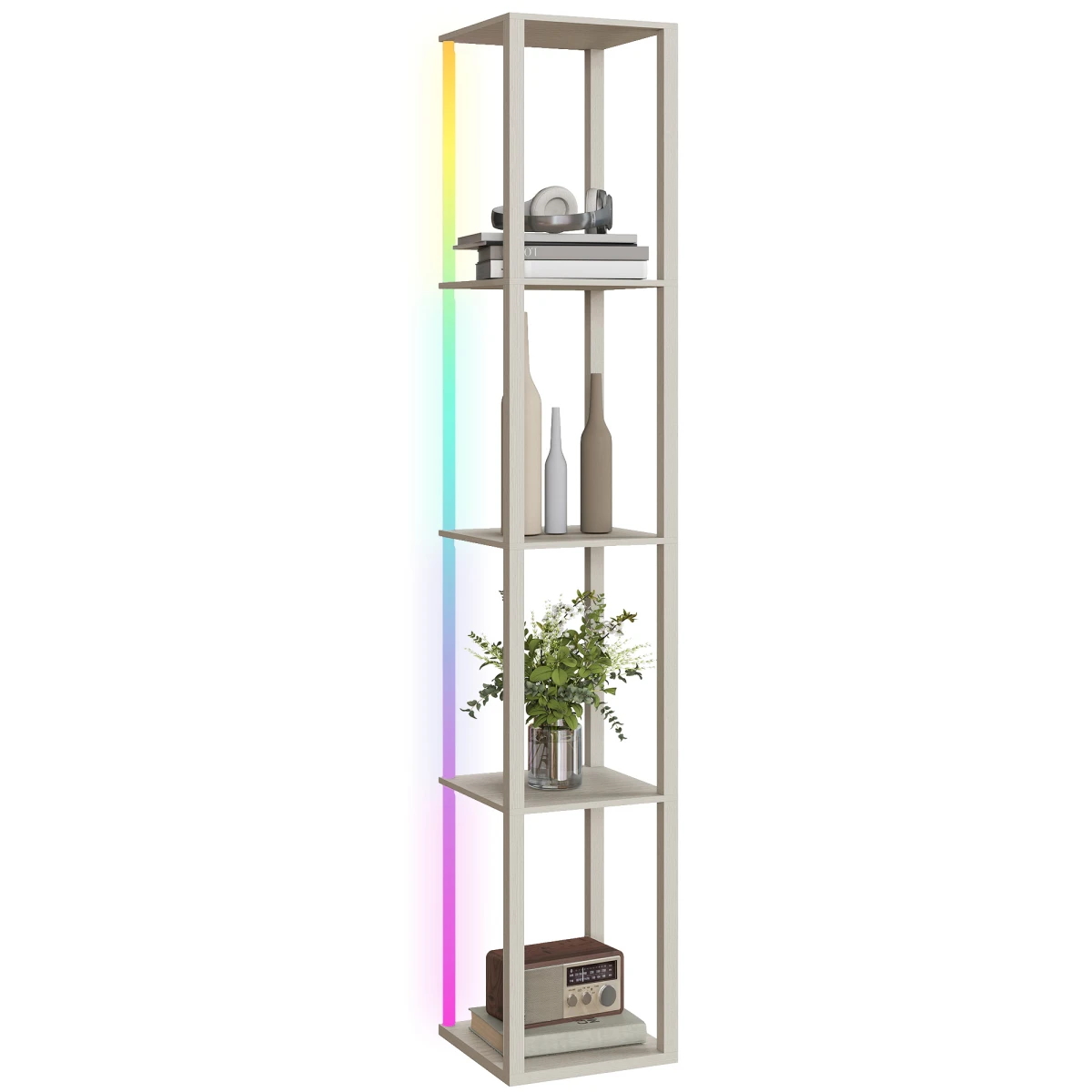 HOMCOM HOMCOM RGB LED Floor Lamp With Shelves 29L Remote Control Oak Finish Bedroom Decor - Lamp