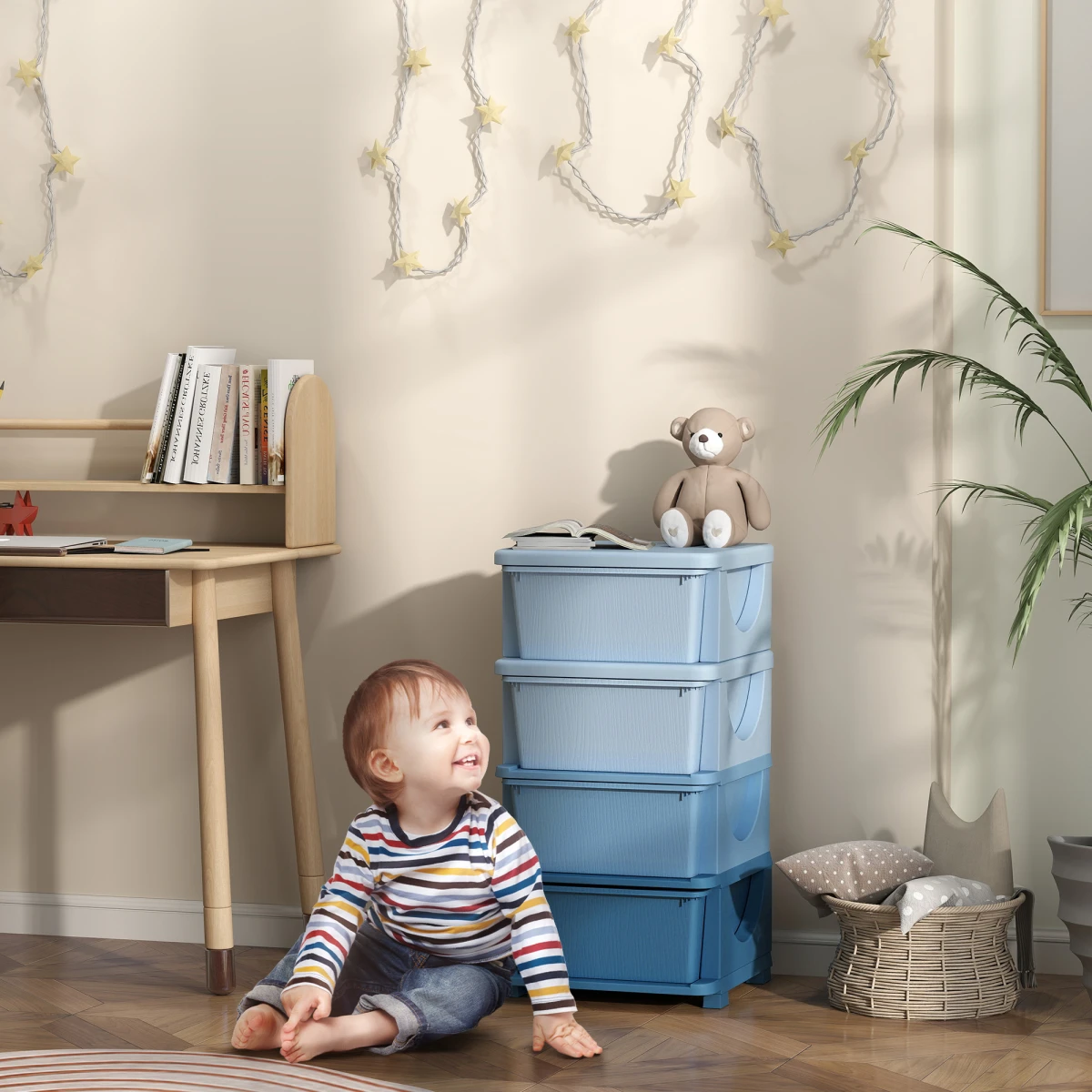 HOMCOM HOMCOM Kids Storage Tower 4 Tier Dresser With Removable Drawers And Safe Rounded Edges Blue - Chest of Drawers