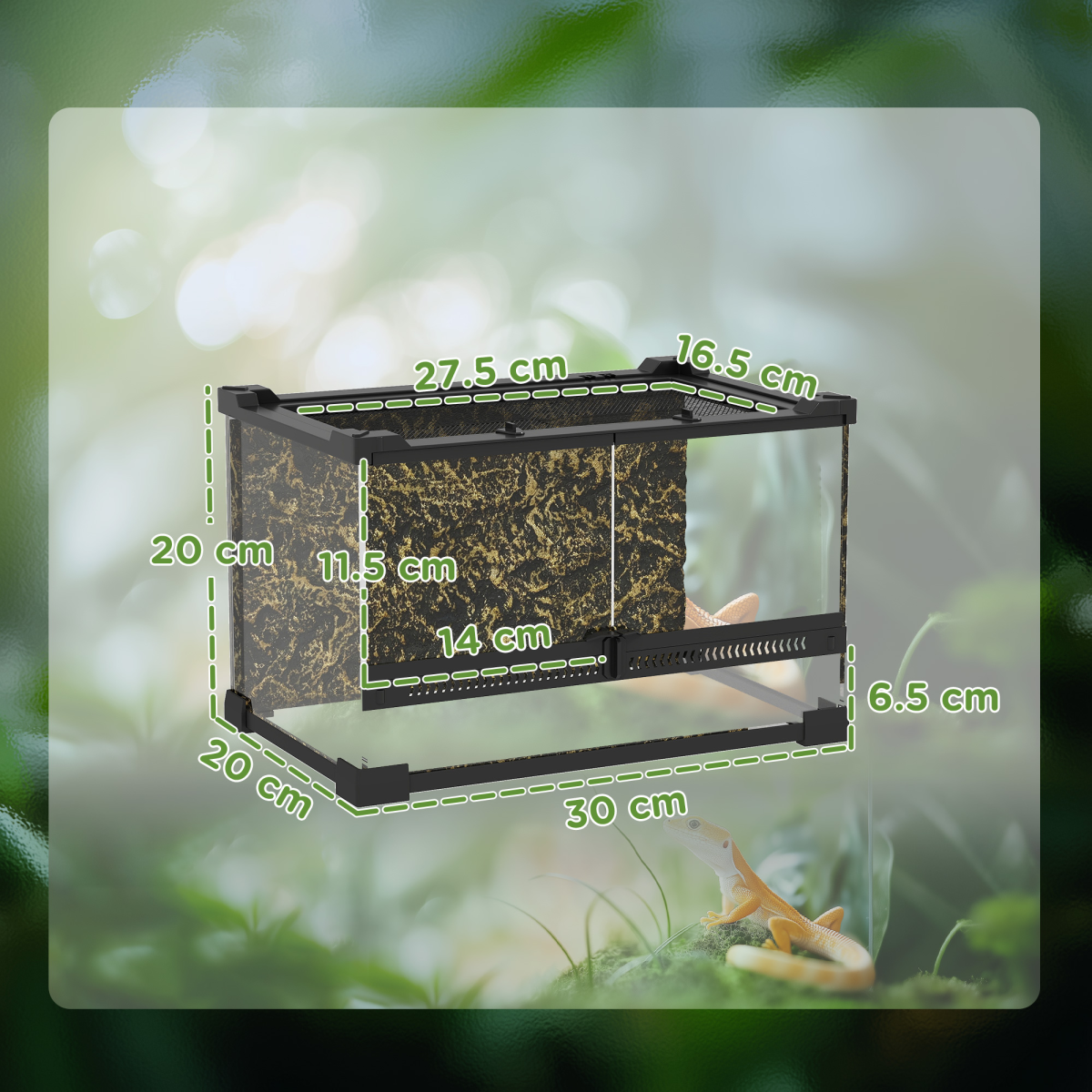 PawHut 10L Glass Terrarium, Reptile Vivarium with Stone Background - from PawHut