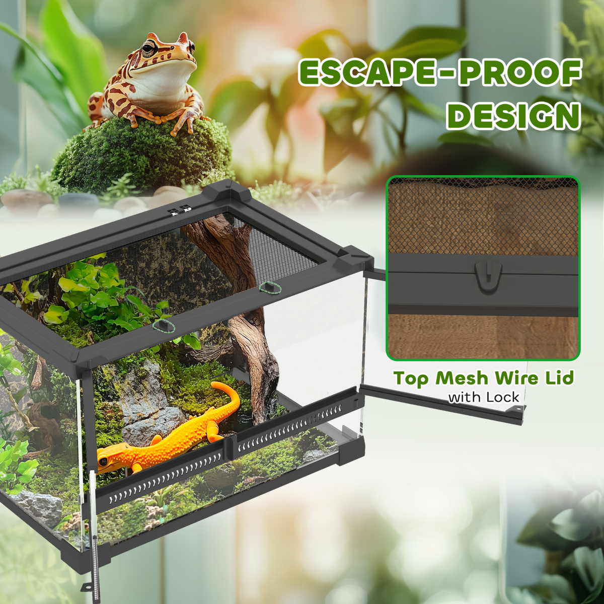 PawHut 10L Glass Terrarium, Reptile Vivarium with Stone Background - from PawHut