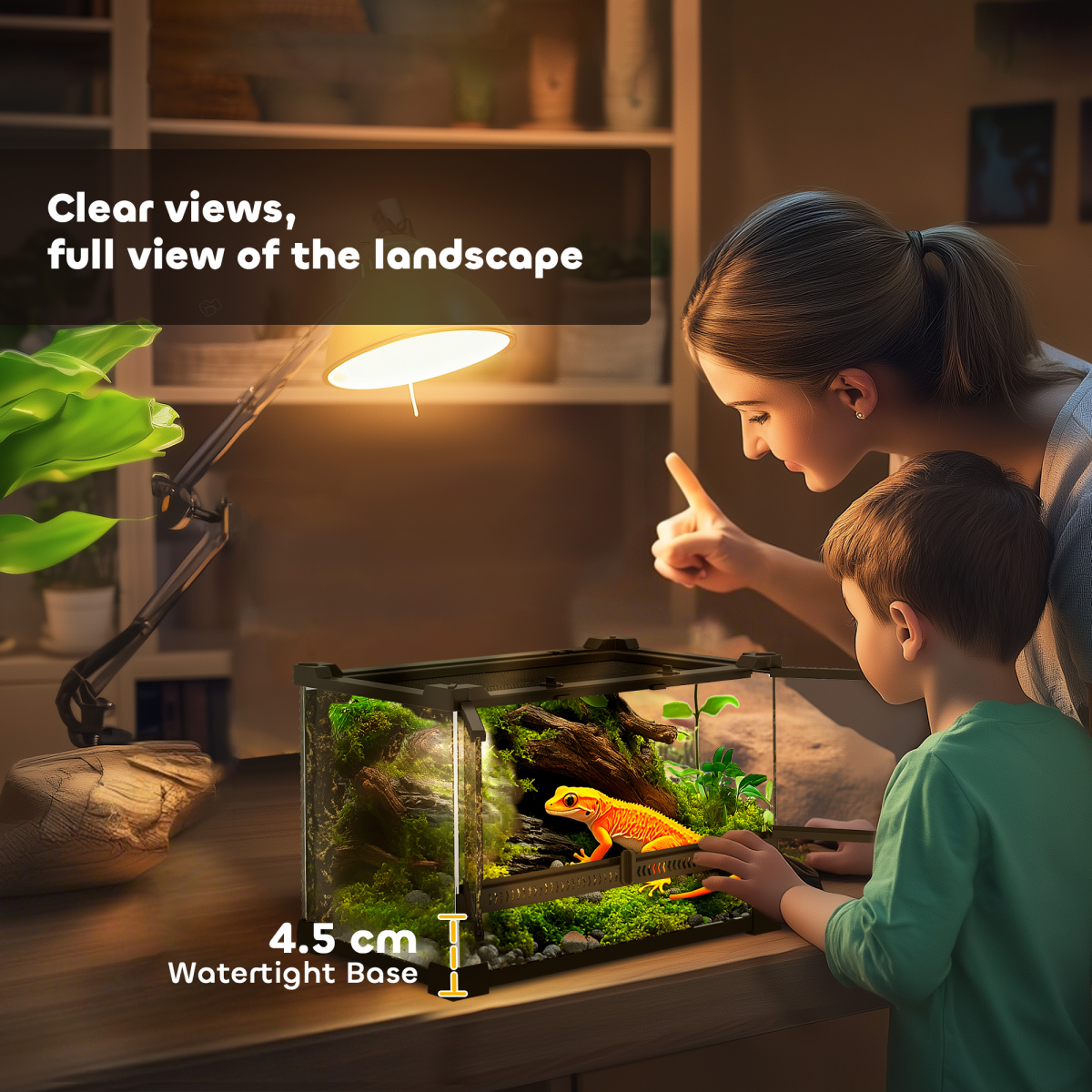 PawHut 10L Glass Terrarium, Reptile Vivarium with Stone Background - from PawHut