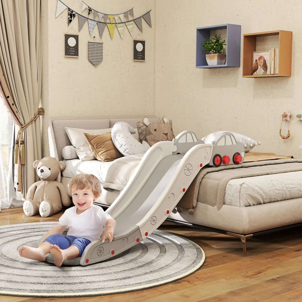AIYAPLAY AIYAPLAY Kids Slide for Bed, Sofa, Easy to Assemble, Grey - Bed Frames