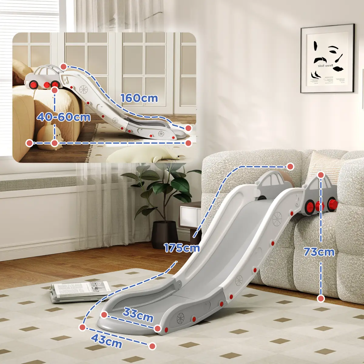 AIYAPLAY AIYAPLAY Kids Slide for Bed, Sofa, Easy to Assemble, Grey - Bed Frames