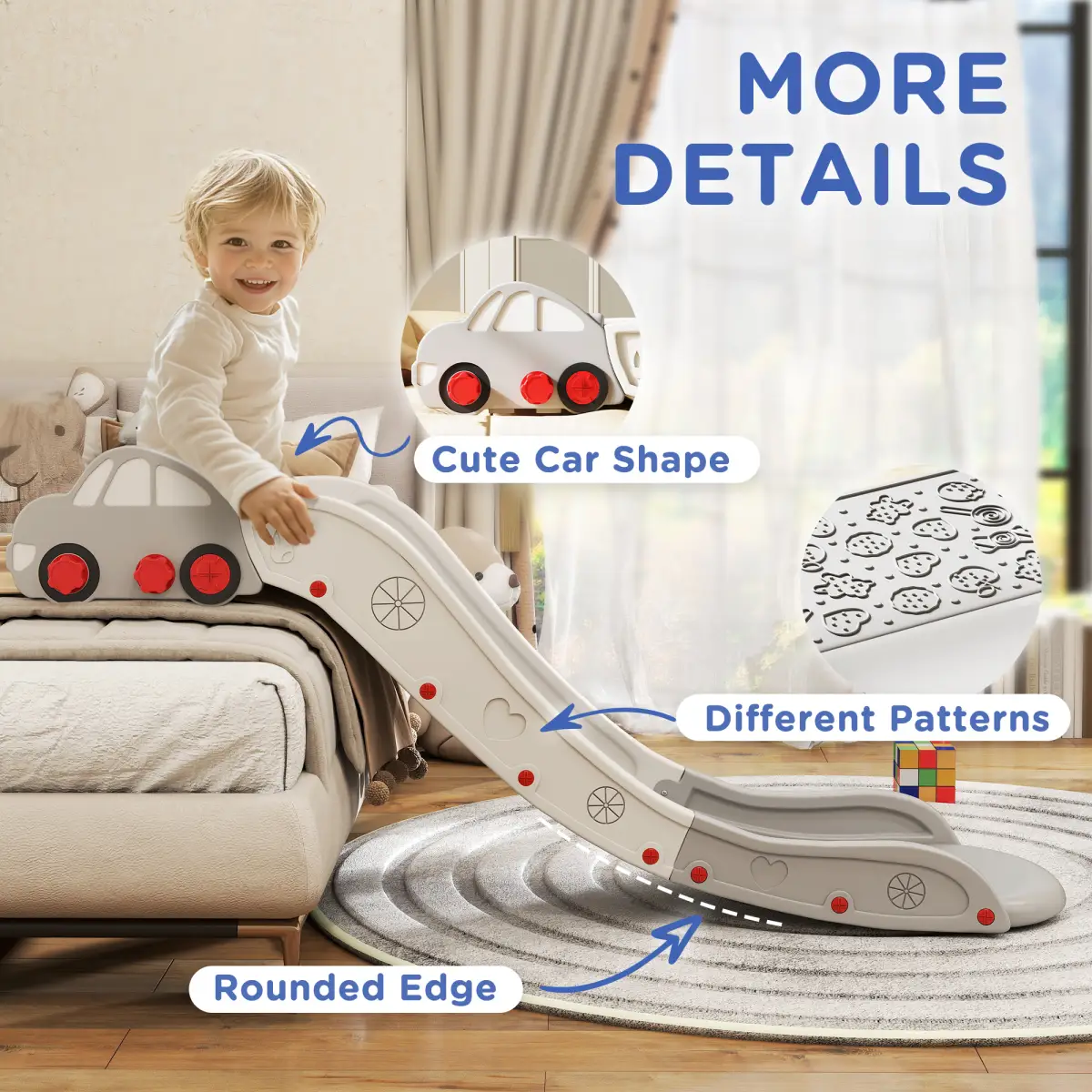 AIYAPLAY AIYAPLAY Kids Slide for Bed, Sofa, Easy to Assemble, Grey - Bed Frames