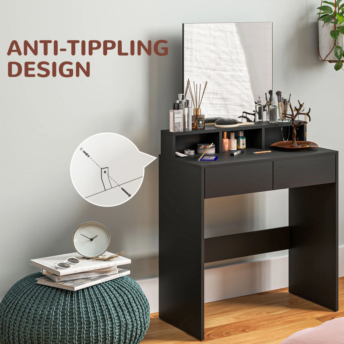 HOMCOM HOMCOM Dressing Table With Mirror 50x49 cm Compact Vanity With 3 Shelves 2 Drawers For Small Spaces - Bedside Table