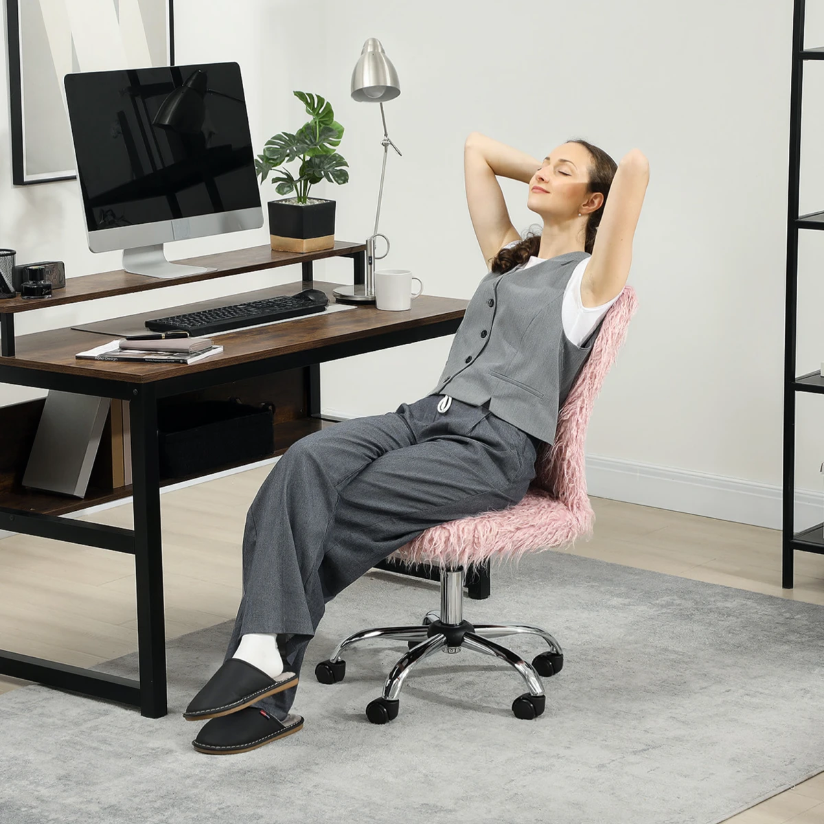 HOMCOM HOMCOM Armless Makeup Vanity Chair 360Swivel Home - Office Chair