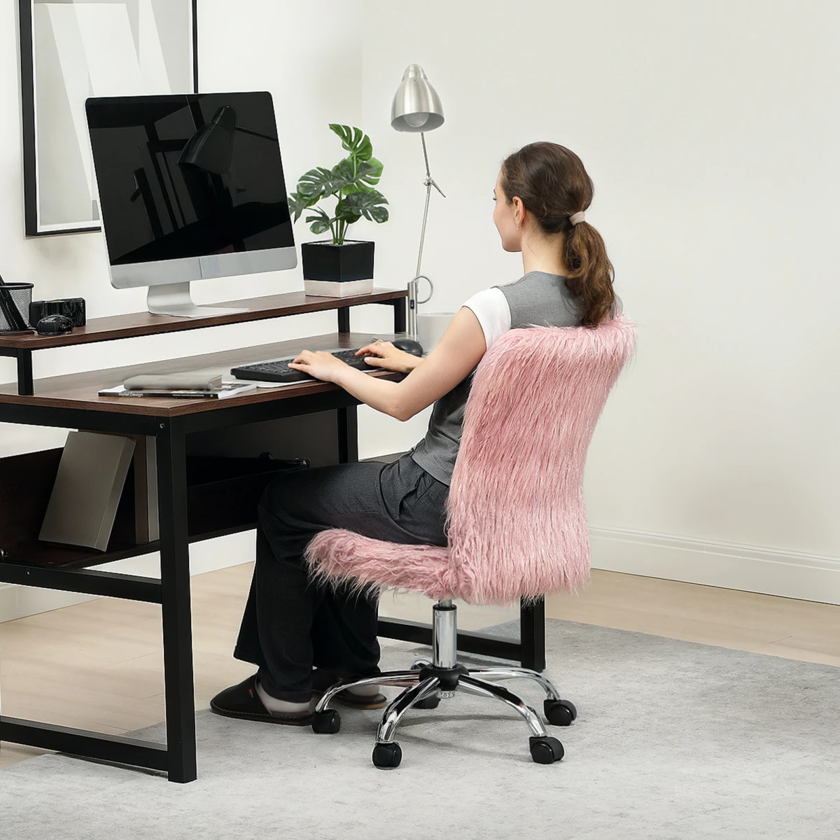 HOMCOM HOMCOM Armless Makeup Vanity Chair 360Swivel Home - Office Chair