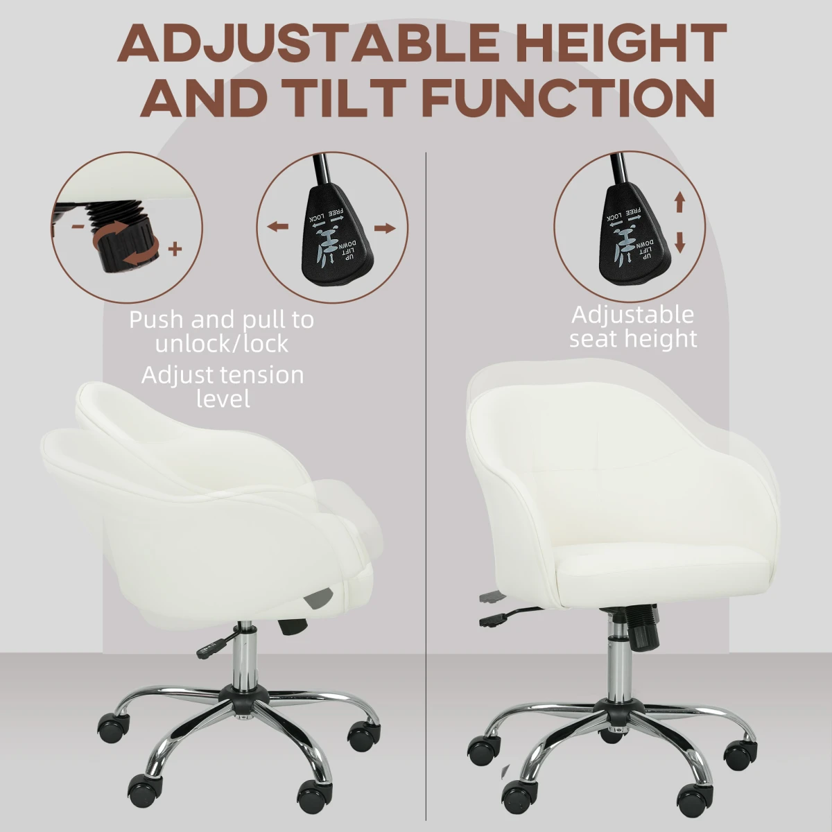 HOMCOM HOMCOM Velvet Vanity Chair 46-56cm Adjustable Desk - Office Chair