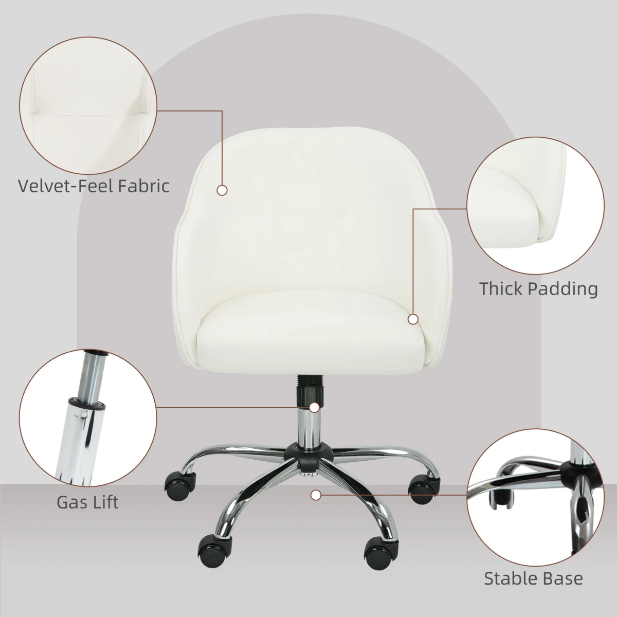 HOMCOM HOMCOM Velvet Vanity Chair 46-56cm Adjustable Desk - Office Chair