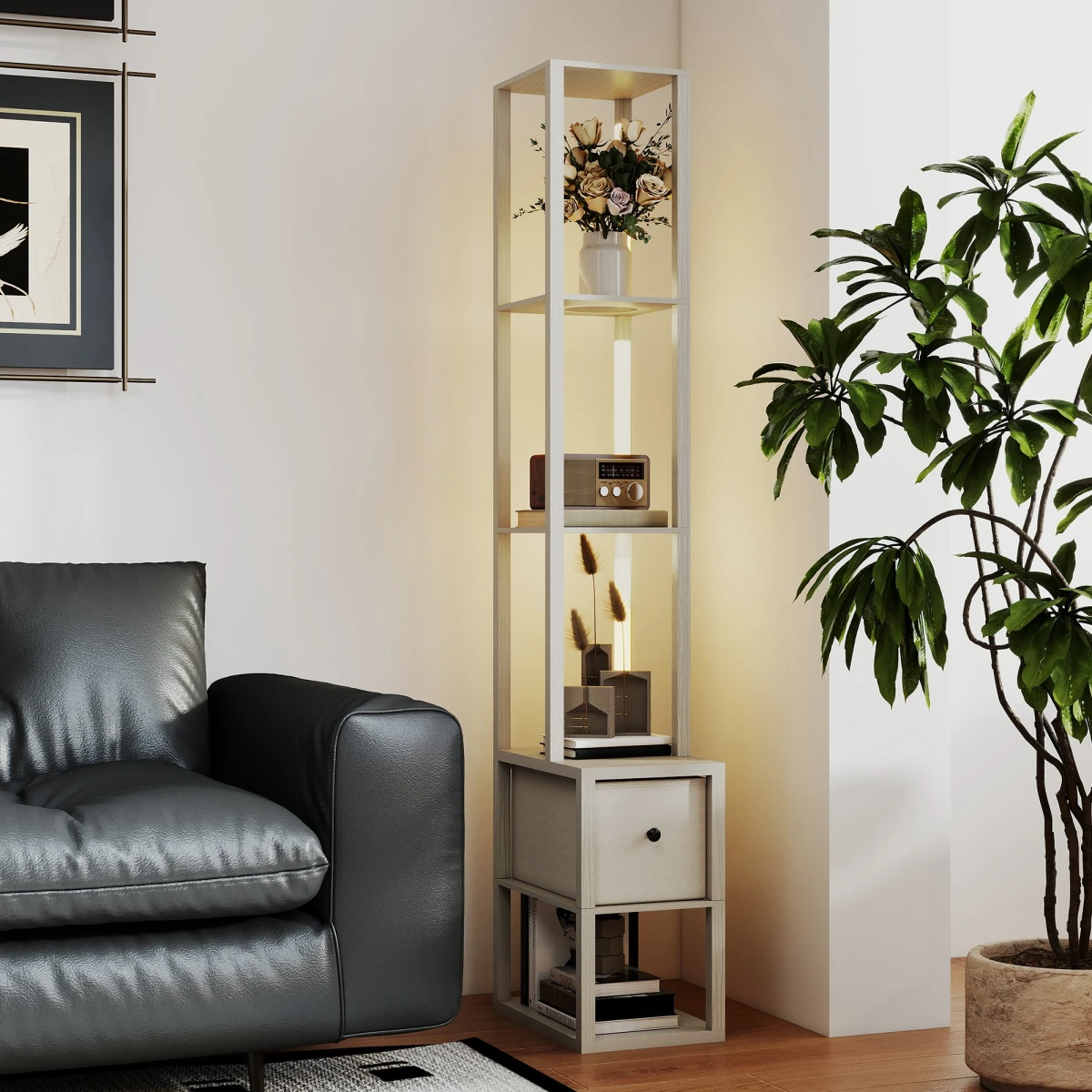 HOMCOM HOMCOM Floor Lamp Tall LED Storage Reading - Lamp