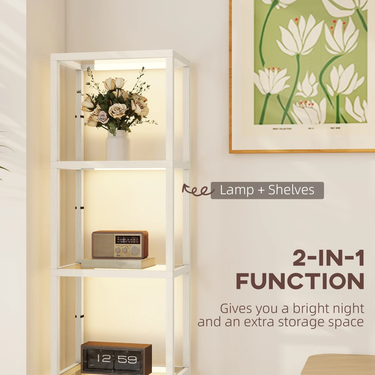 HOMCOM LED Floor Lamp 4-Tier Shelves Dimmable by HOMCOM