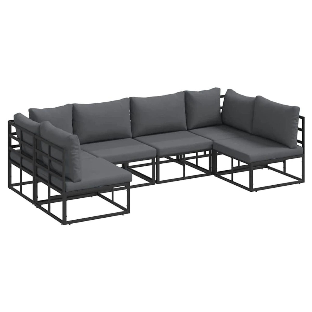 VidaXL Garden Sofa Set 6 Piece Black Aluminium Cushions Modular Outdoor Furniture For Patio by vidaXL