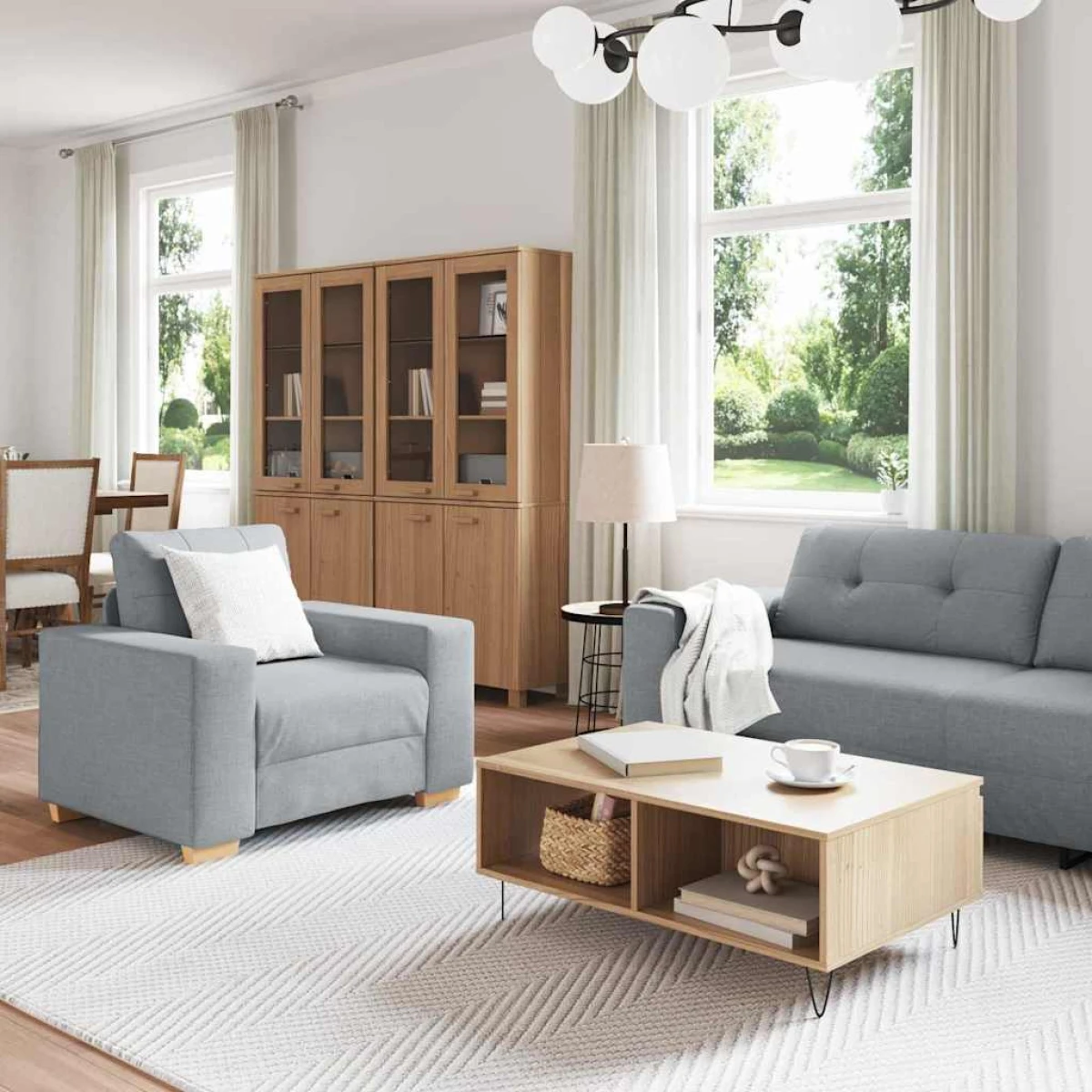 vidaXL VidaXL Sofa Set Three Piece Grey With Box Cushions And Polyester Fabric For Modern Living Room - Sofa