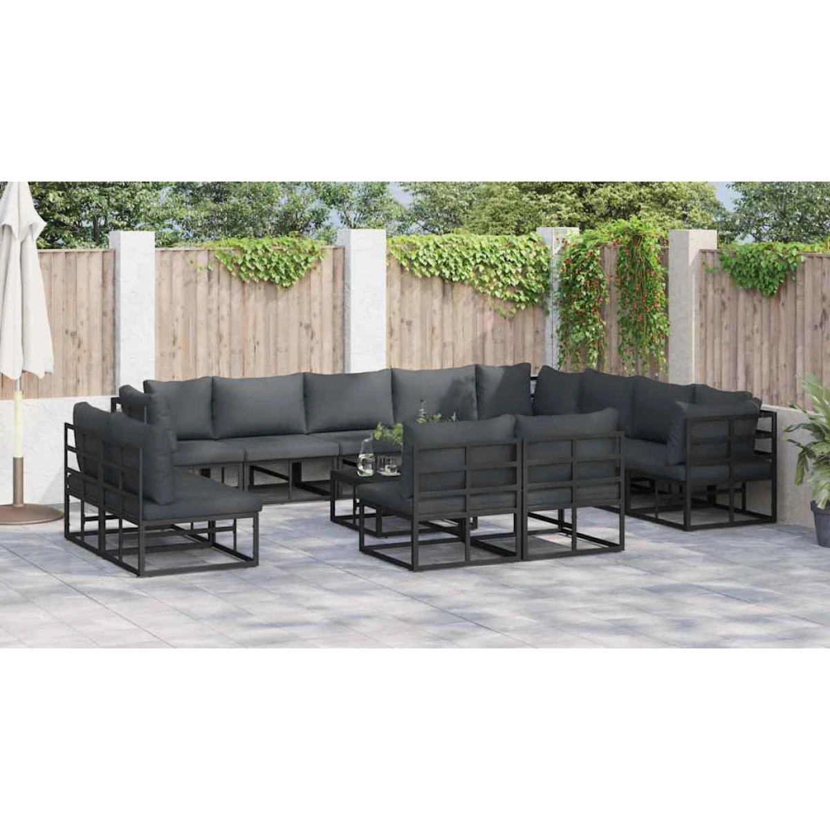 vidaXL vidaXL Garden Sofa Set 12-Piece Black Aluminium Cushions For Outdoor Living Modular Weather-Resistant - Garden Sofa Sets