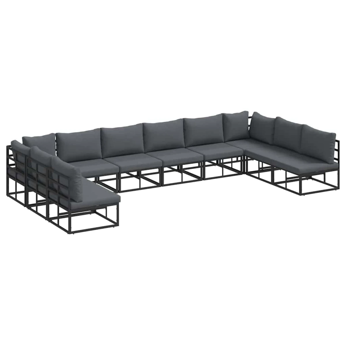 vidaXL VidaXL 10-Piece Outdoor Garden Sofa Set With Weather-Resistant Cushions Black Aluminium For Patio - Garden Sofa Sets