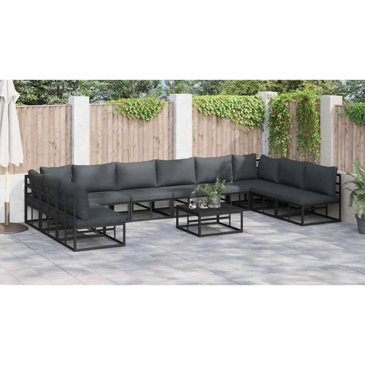 vidaXL VidaXL 10-Piece Outdoor Garden Sofa Set With Weather-Resistant Cushions Black Aluminium For Patio - Garden Sofa Sets