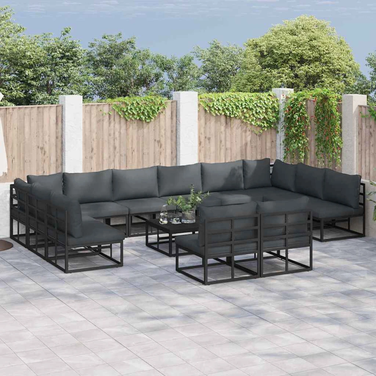 vidaXL VidaXL 12-Piece Garden Sofa Set With Cushions Black Aluminium Weatherproof Outdoor Patio - Garden Sofa Sets
