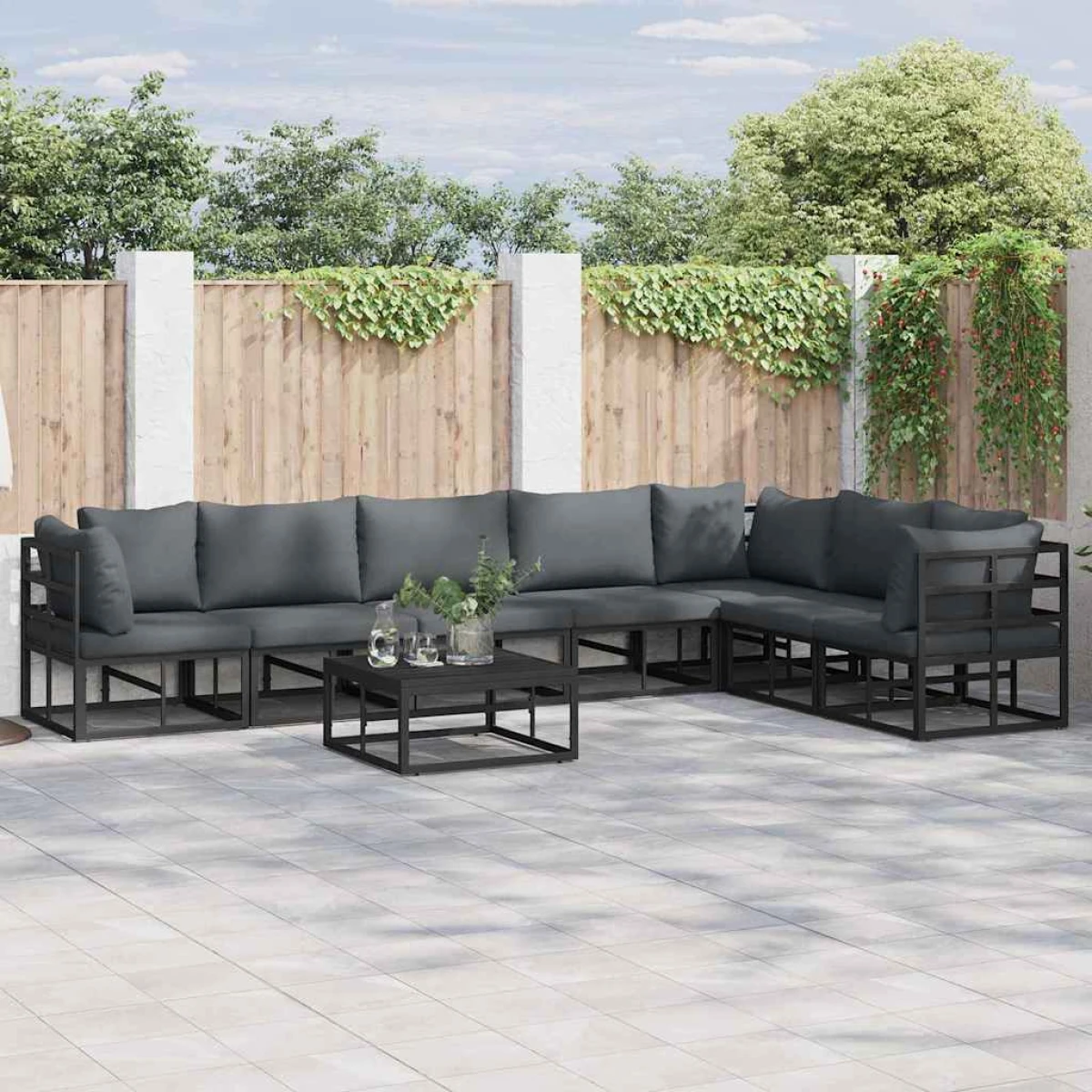 VidaXL Outdoor Sofa Set 7-Pcs Black Aluminium by vidaXL