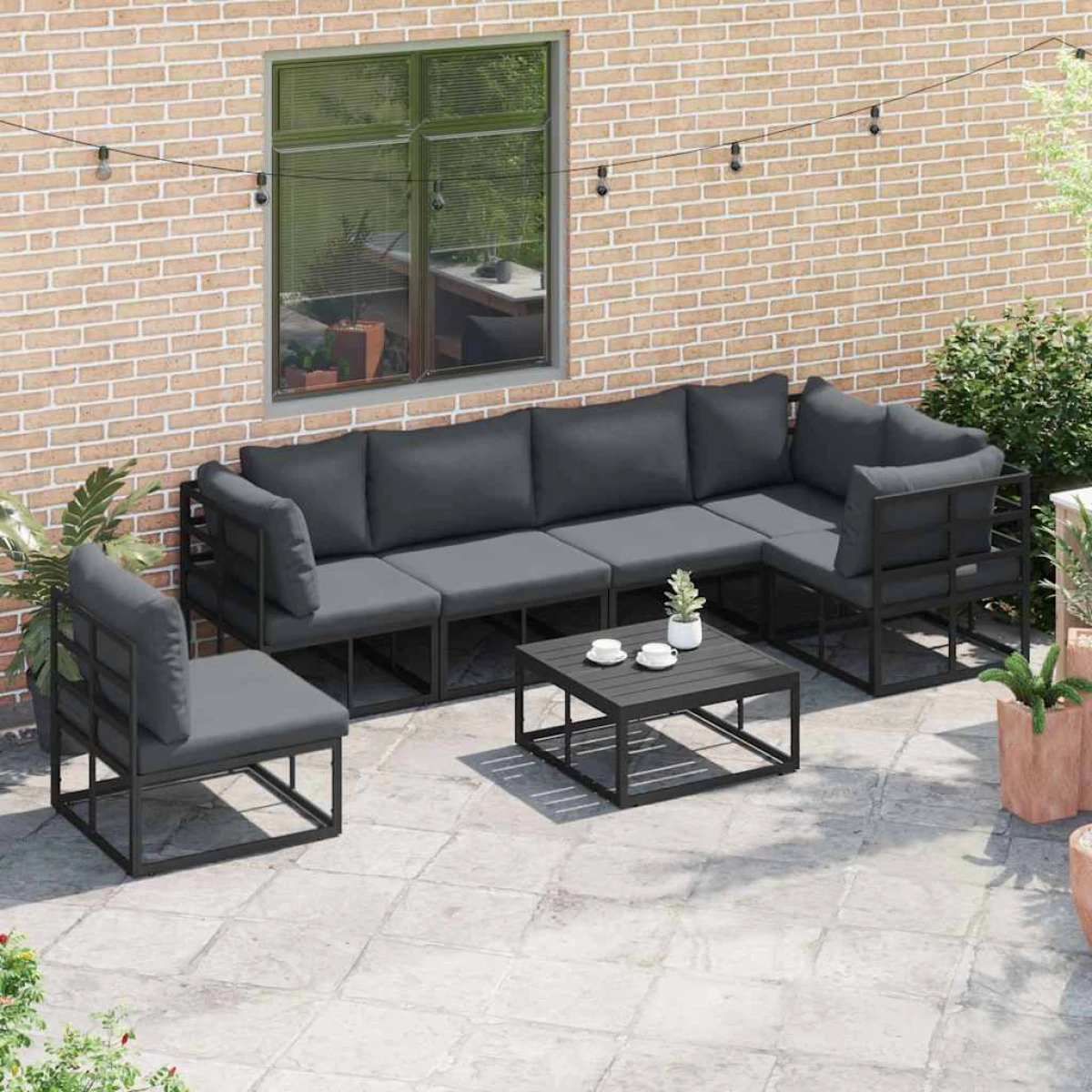 vidaXL Garden Sofa Set 6P Aluminum Cushions Patio by vidaXL