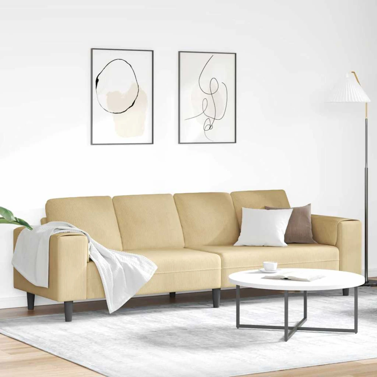 vidaXL Premium Corduroy Sofa 208 Cm With Cushions Living Room - Sofa