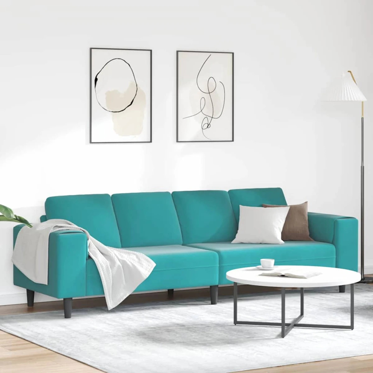 vidaXL Blue Velvet Sofa Set L Shape 3Pc Cozy Modern Living - Sofa