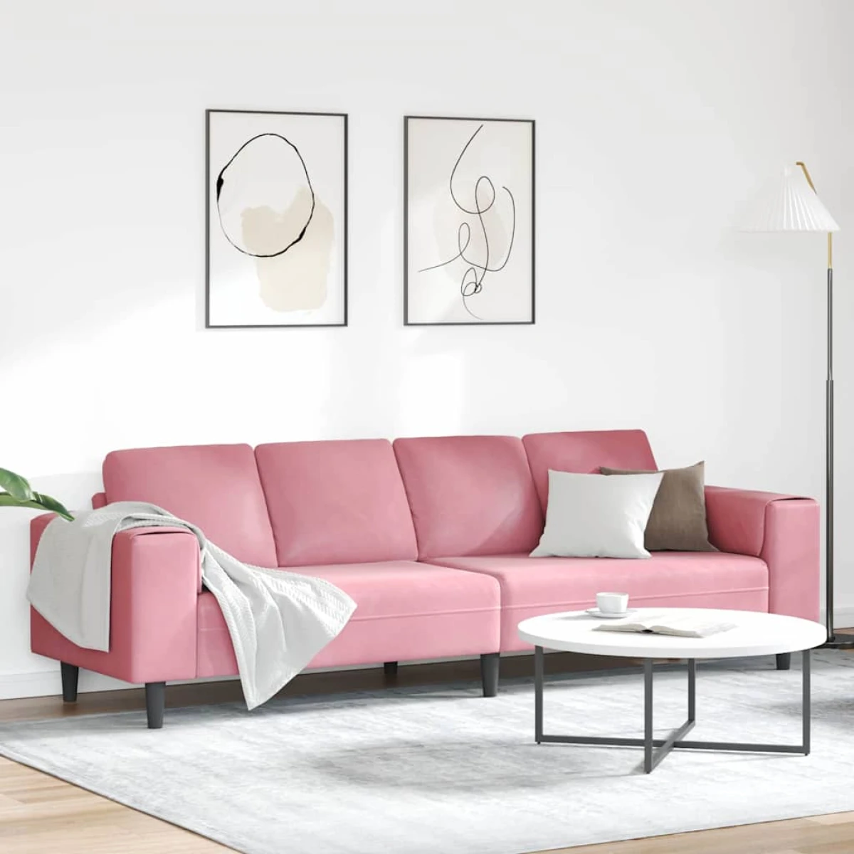 vidaXL Blue Velvet Sofa Set L Shape 3Pc Cozy Modern Living - Sofa