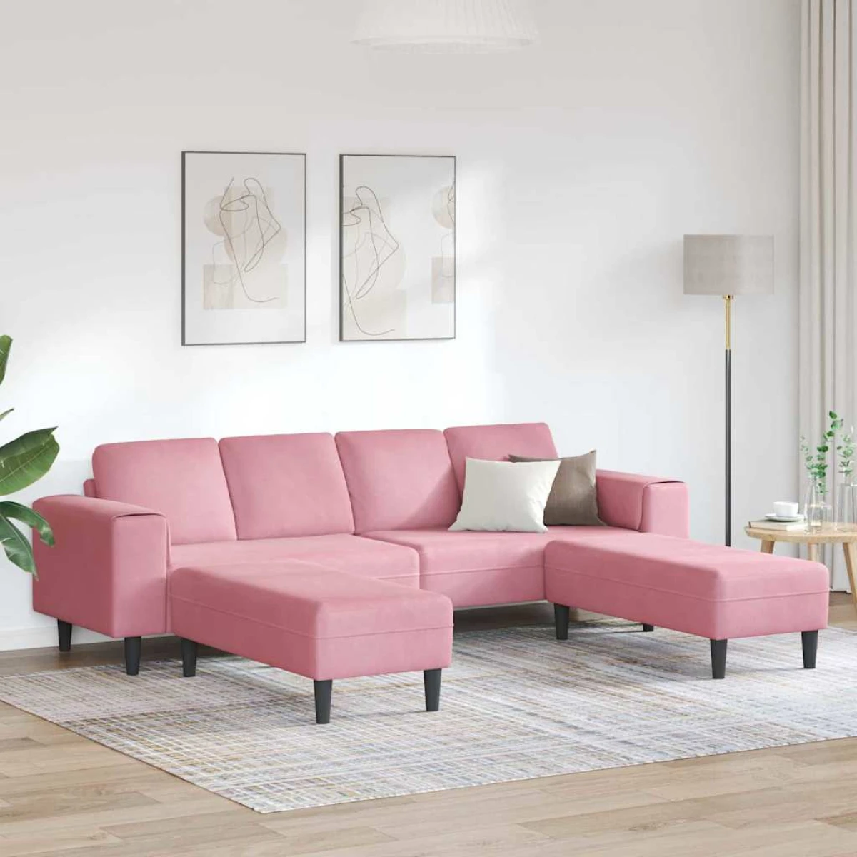 vidaXL Blue Velvet Sofa Set L Shape 3Pc Cozy Modern Living - Sofa