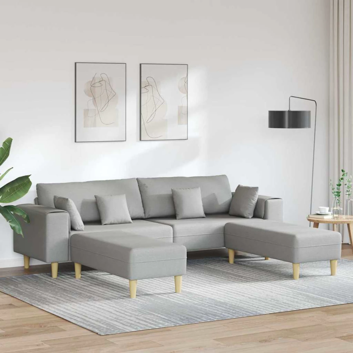 Quality Fabric Sofa 208 cm Cushions Light Grey For Home by vidaXL