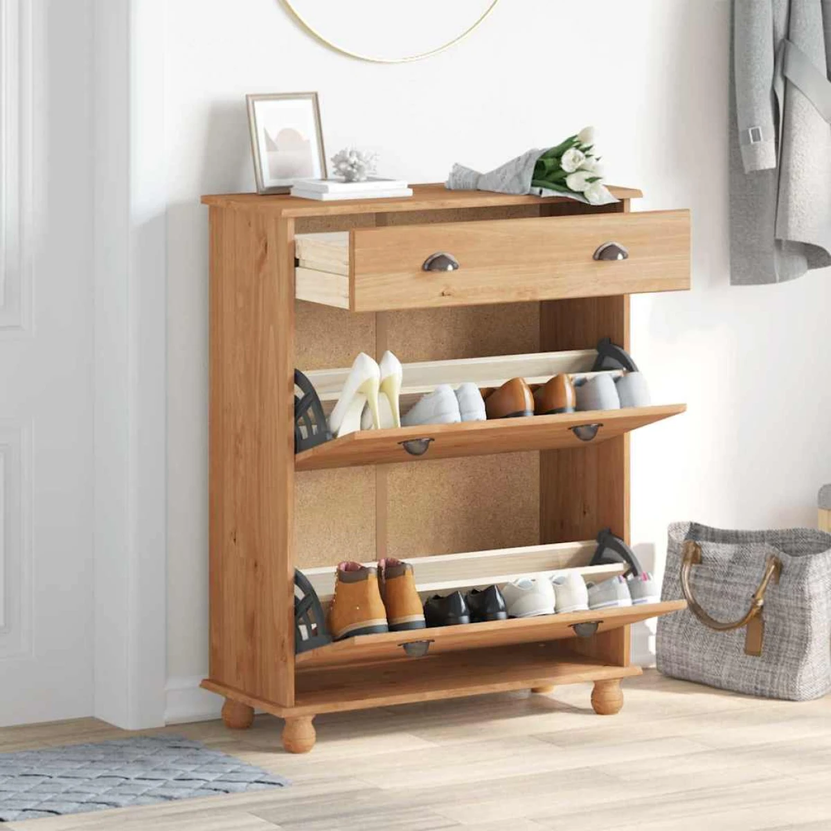 VidaXL Shoe Cabinet 85x35x108 Solid Pine Entryway by vidaXL