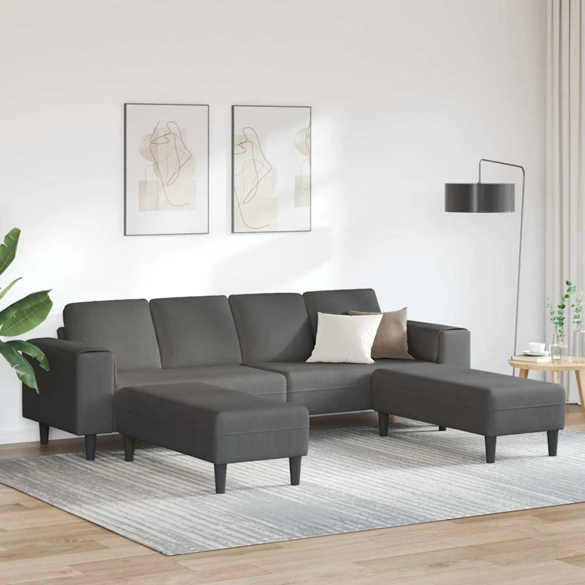 Premium Corduroy Sofa 208 Cm With Cushions Living Room by vidaXL