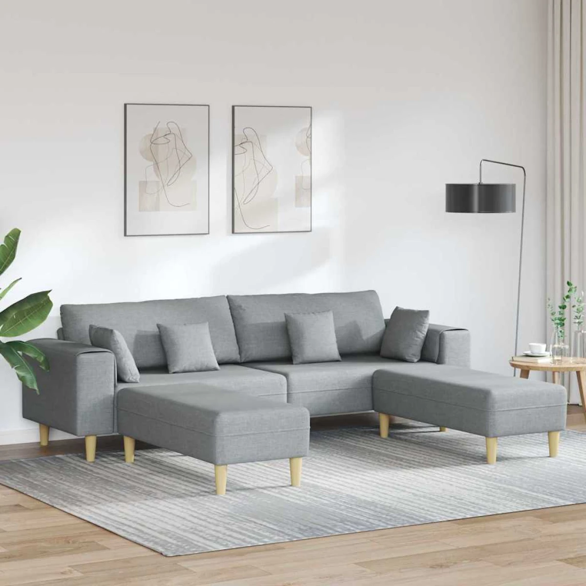Quality Fabric Sofa 208 cm Cushions Light Grey For Home by vidaXL