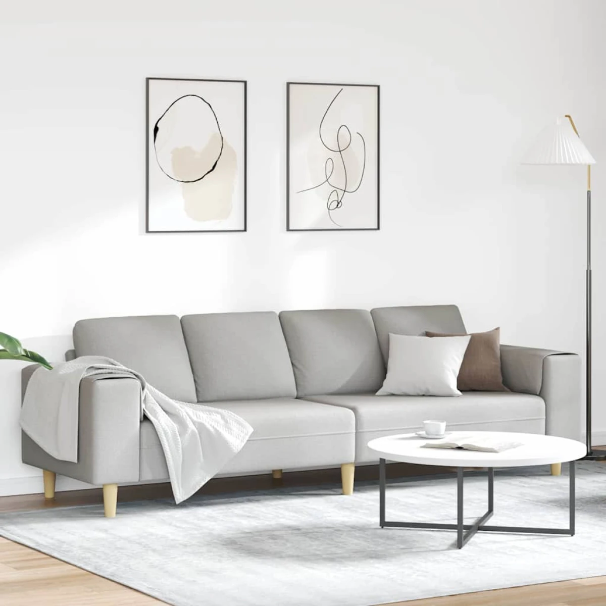 vidaXL Premium Sofa Set Three Seater Light Grey With Breathable Fabric For Modern Living Rooms And Stylish Decor - Sofa