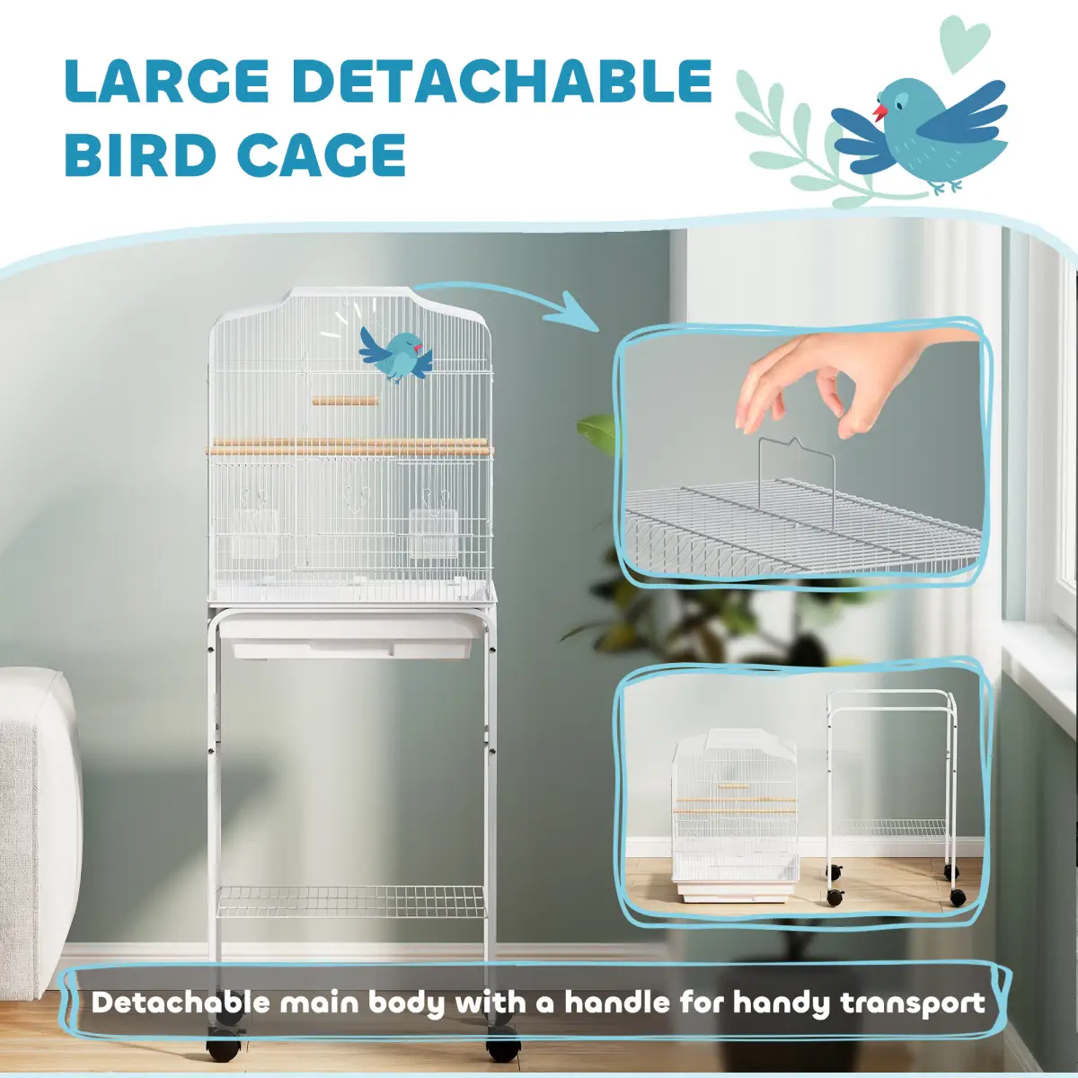 PawHut PawHut Bird Cage for Budgie Finch Canary Parakeet W/ Stand Tray - Bird Cage