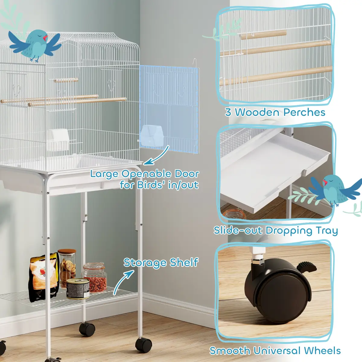 PawHut PawHut Bird Cage for Budgie Finch Canary Parakeet W/ Stand Tray - Bird Cage