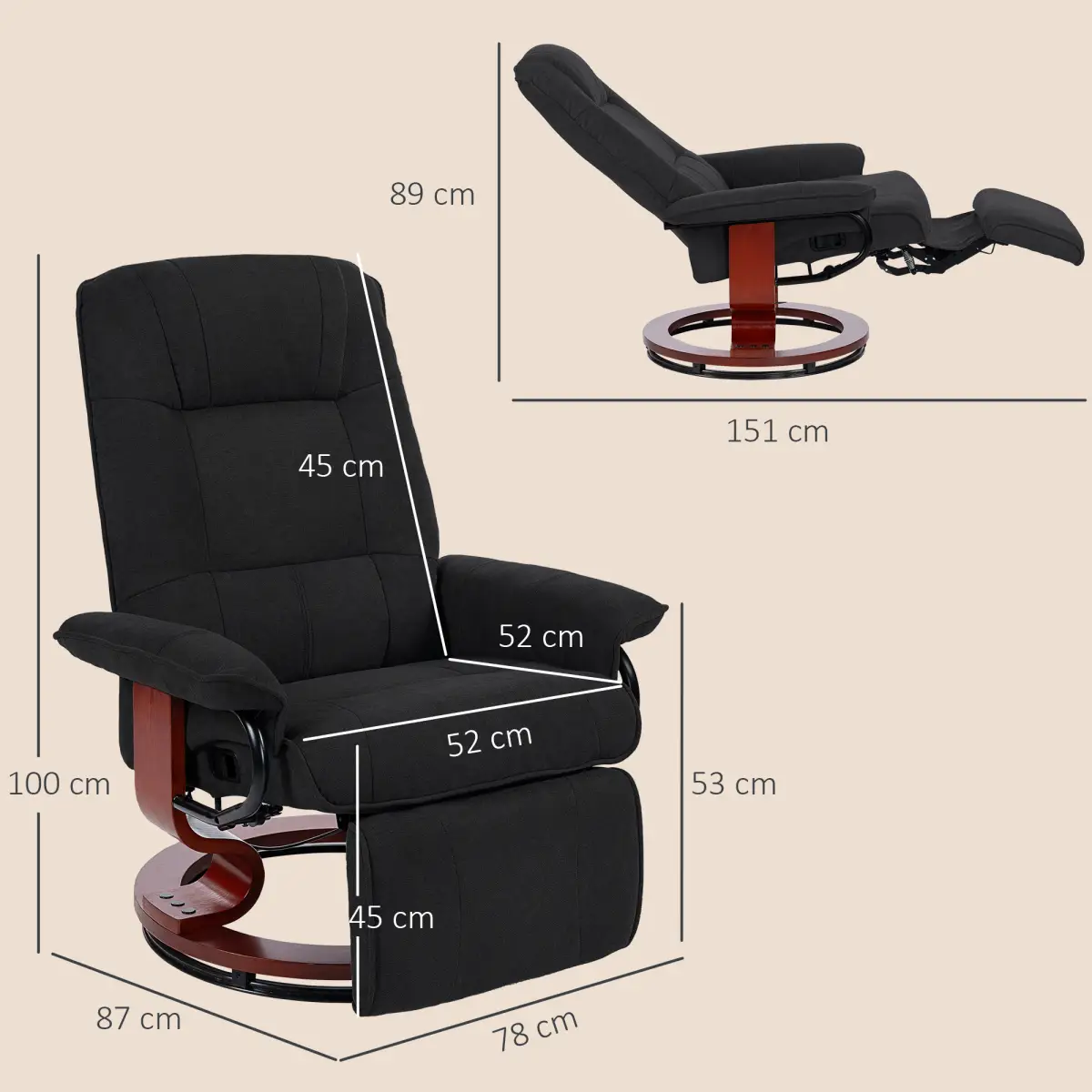 HOMCOM HOMCOM Manual Recliner Swivel Reclining Chair with Footrest Armrests - Recliner