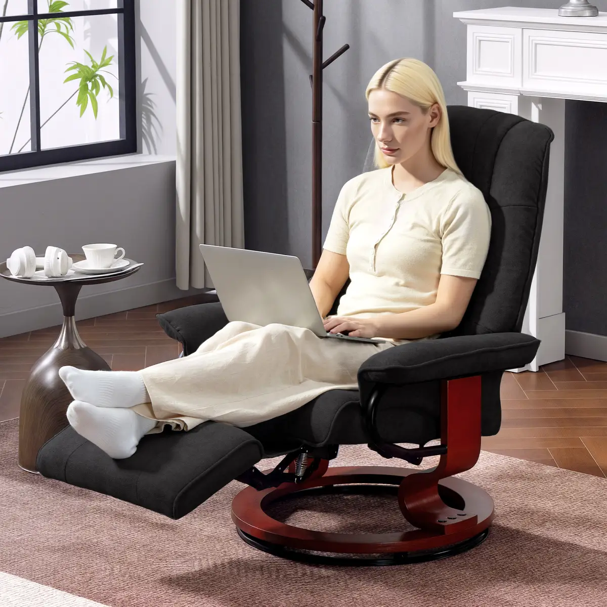HOMCOM HOMCOM Manual Recliner Swivel Reclining Chair with Footrest Armrests - Recliner
