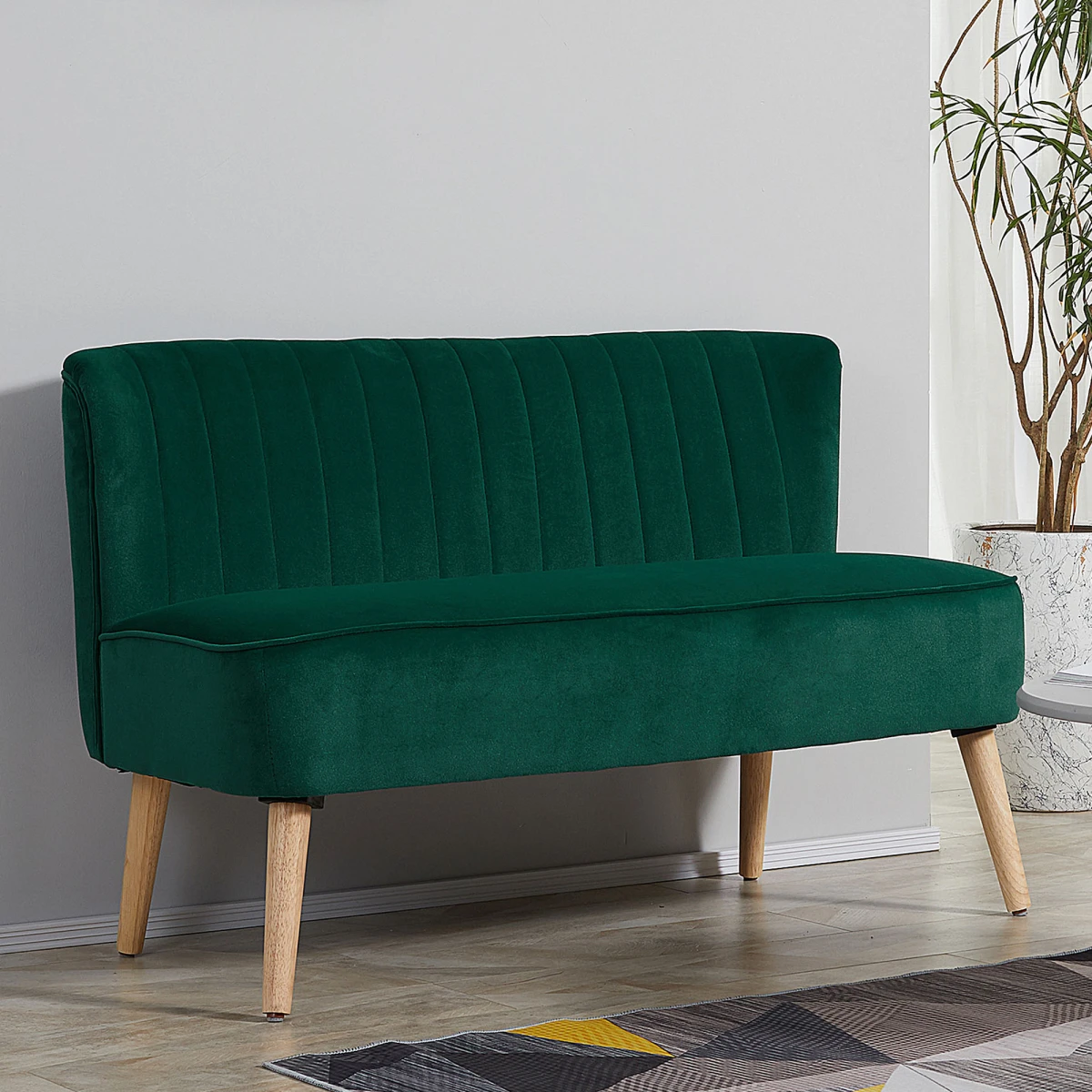 HOMCOM HOMCOM Velvet-Feel Double Sofa 117cm Wide Pocket-Spring Padding High Back For Living Rooms - Sofa