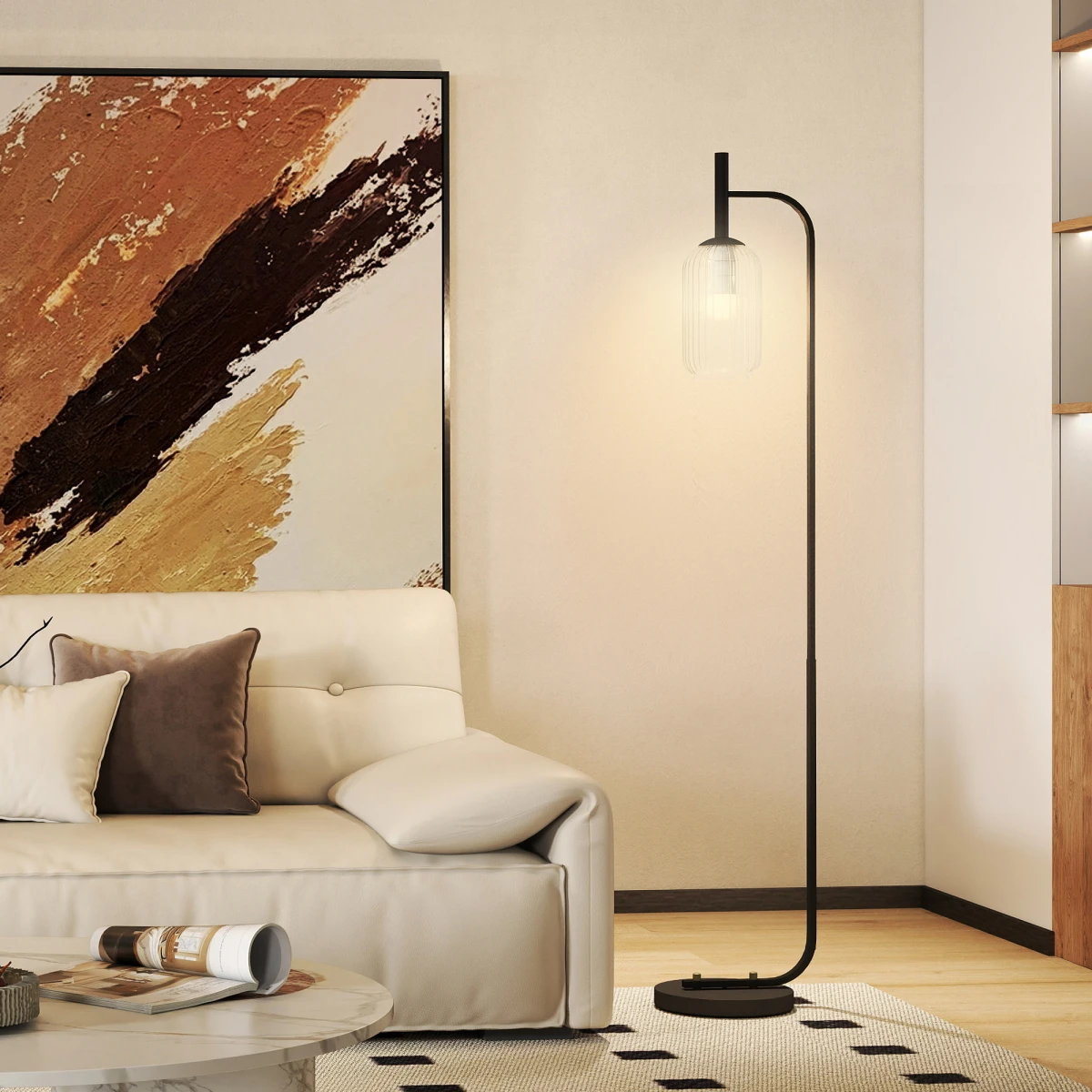 HOMCOM Tall Floor Lamp With Glass Lampshade And Foot Switch E27 LED Compatible For Living Room by HOMCOM