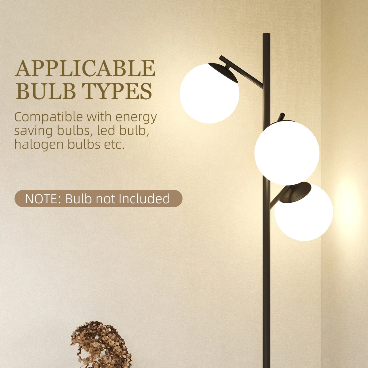 HOMCOM HOMCOM Modern Tree Floor Lamp With Three Glass Globes E27 Base Tall Stand Foot Switch For Living Room And Office - Lamp