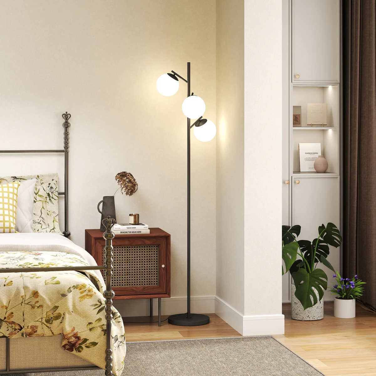 HOMCOM HOMCOM Modern Tree Floor Lamp With Three Glass Globes E27 Base Tall Stand Foot Switch For Living Room And Office - Lamp