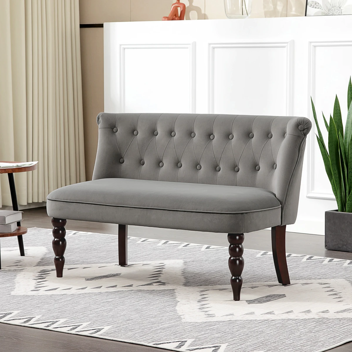 HOMCOM HOMCOM Velvet-Feel Two-Seat Lounger Sofa Wood Frame Tufted Wingback For Elegant Living Room Decor - Sofa
