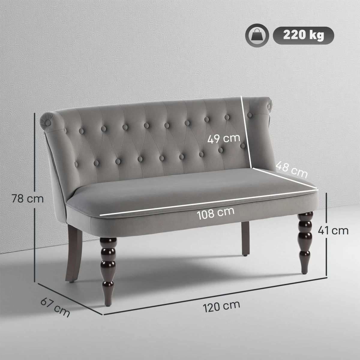 HOMCOM HOMCOM Velvet-Feel Two-Seat Lounger Sofa Wood Frame Tufted Wingback For Elegant Living Room Decor - Sofa