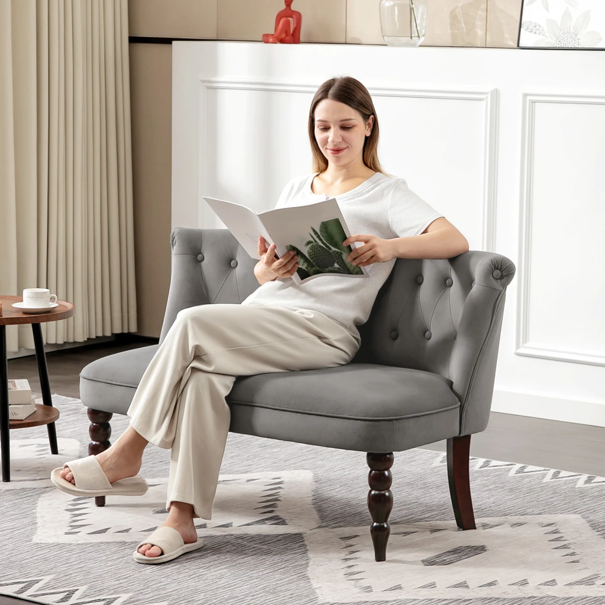 HOMCOM HOMCOM Velvet-Feel Two-Seat Lounger Sofa Wood Frame Tufted Wingback For Elegant Living Room Decor - Sofa