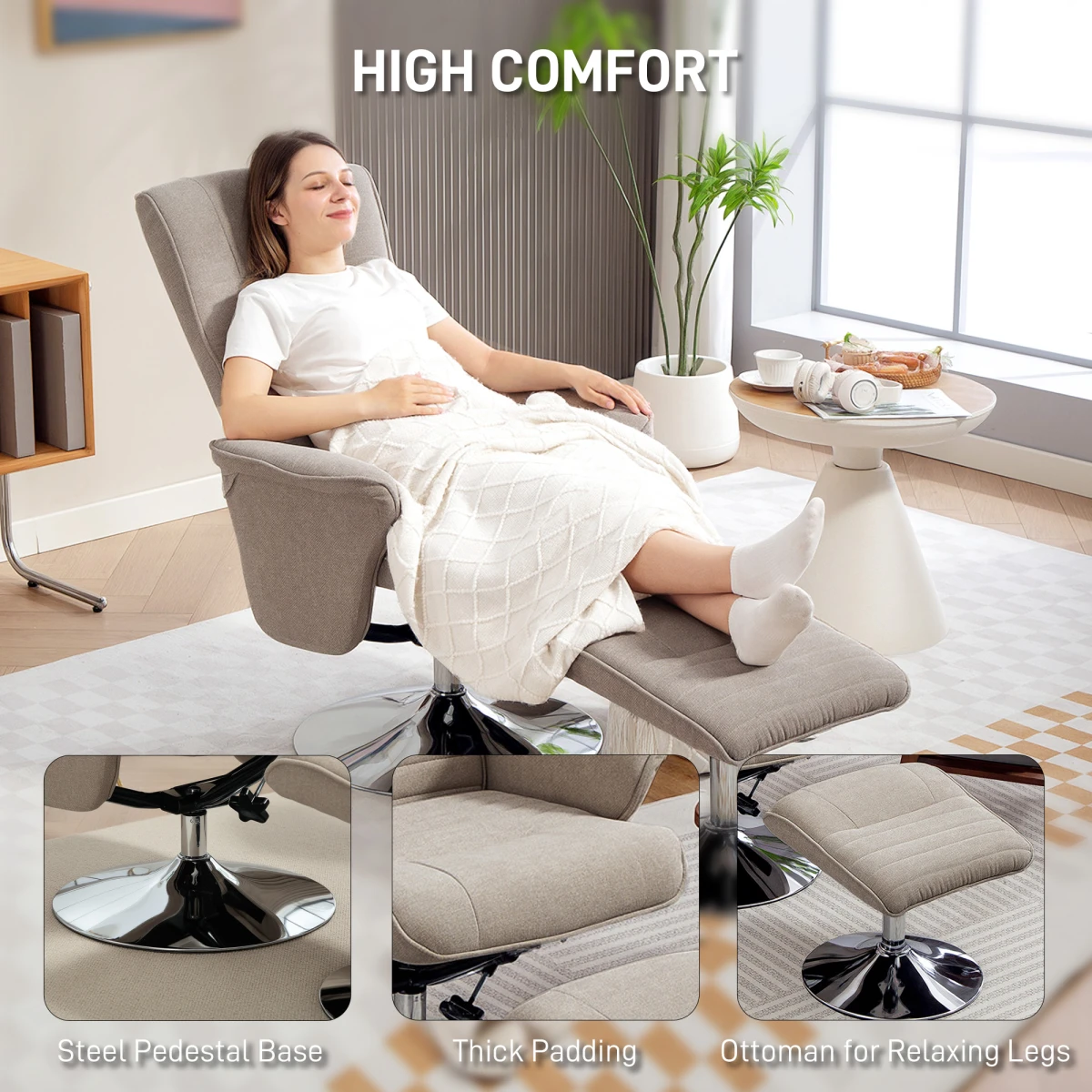 HOMCOM Upholstered Swivel Recliner Std 135 Recline For Home by HOMCOM