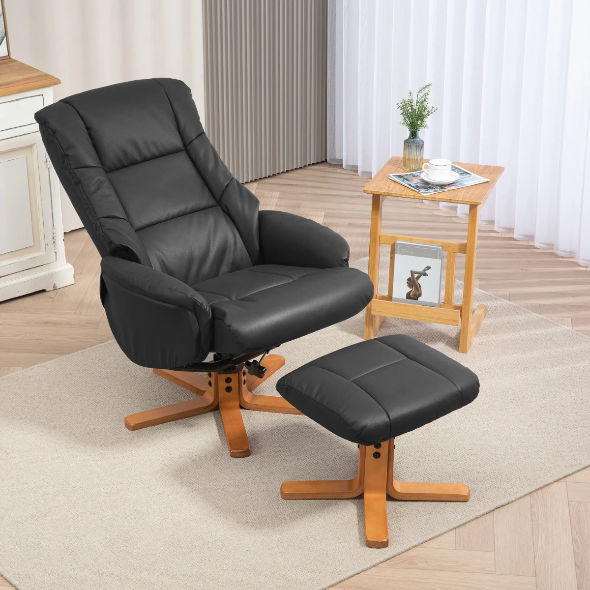 HOMCOM Recliner Armchair Full-Size 135 Degree Recline With Ottoman PU Leather For Home Comfort by HOMCOM
